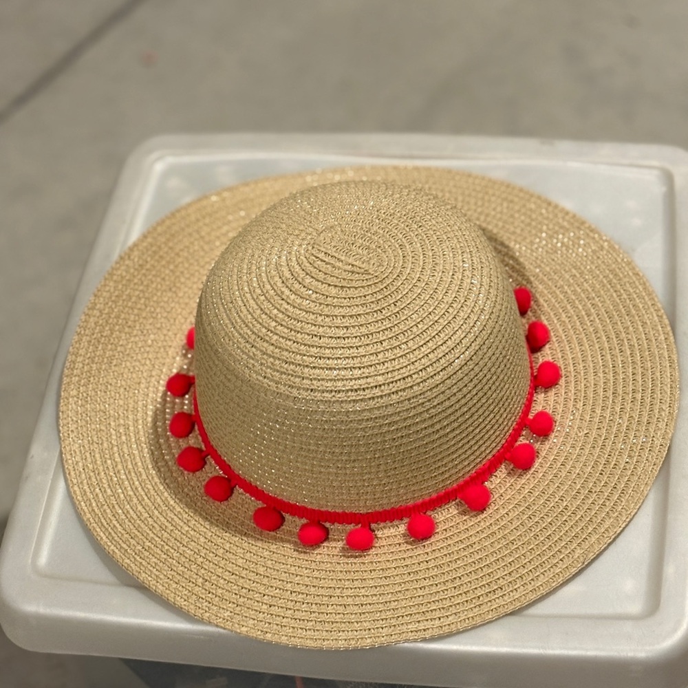 Kids Tan Sun Hat with Orange-Red Accents